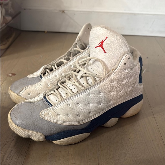 Jordan White and Navy Sneakers with Red Accent size 10